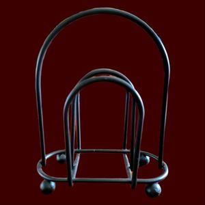 Vtg Knapkins Holder Letter Stand Heavy Rod Iron Metal Black